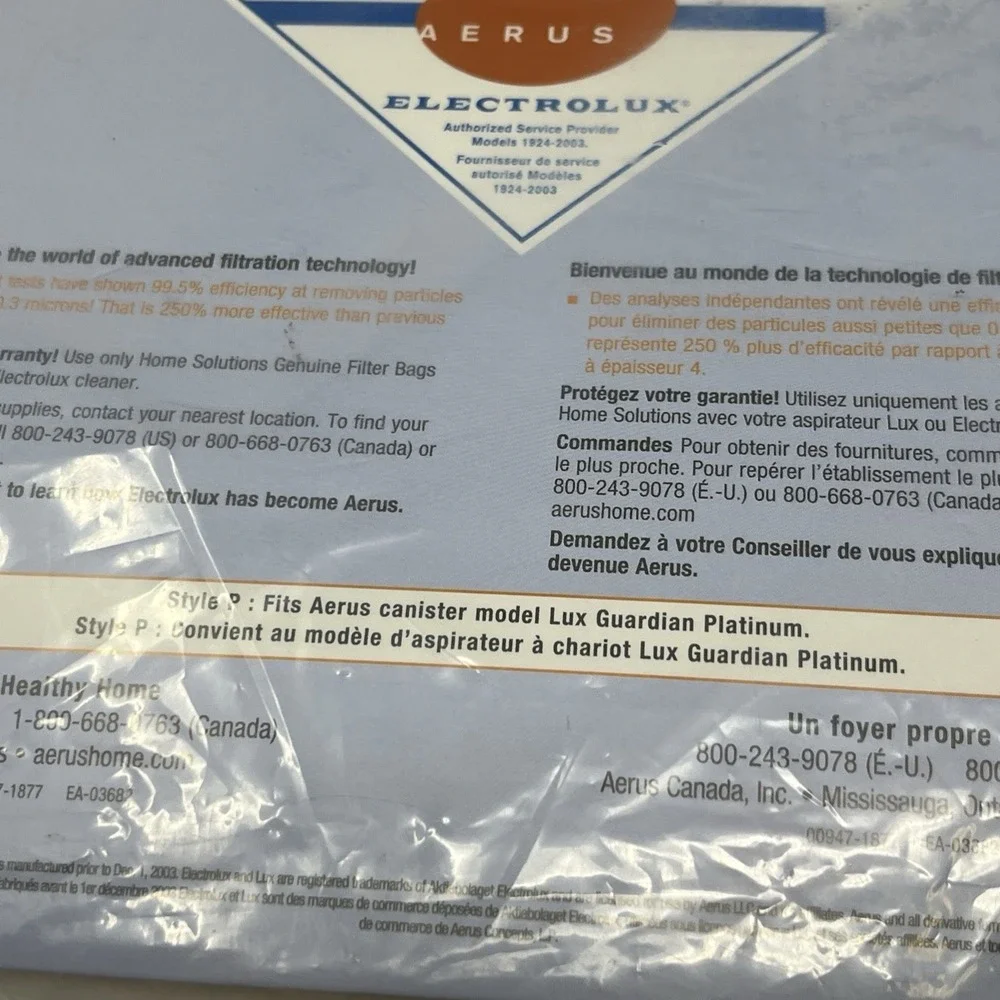 Home Solutions Style P HEPA Vacuum Bags 12 Pack For Lux Guardian Platinum Aerus